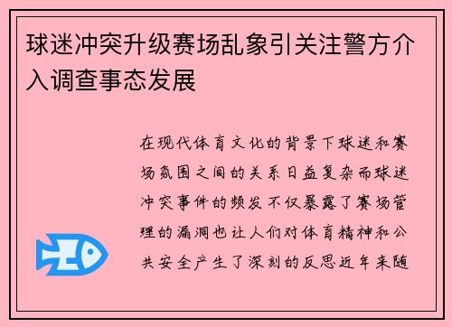 球迷冲突升级赛场乱象引关注警方介入调查事态发展